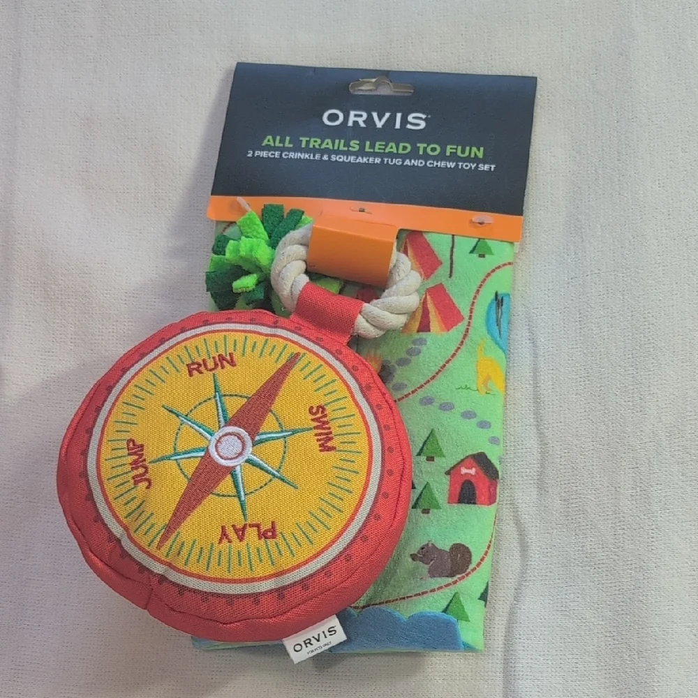 Orvis Dog Compass & Trail Map Crinkle/Squeaker Toy Set